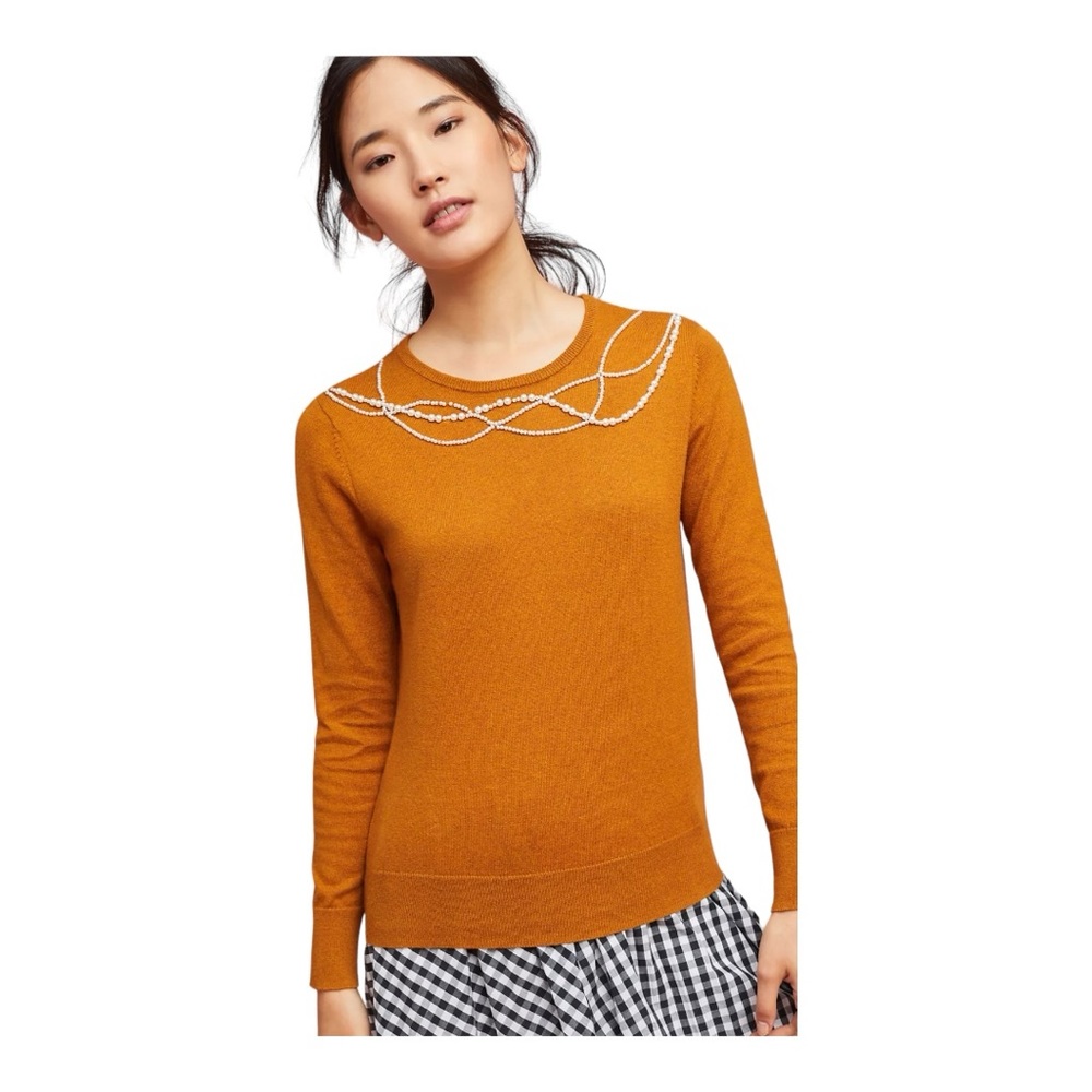 Anthropologie Pearled Collar Cotton Cashmere Pullover Sweater Size XS NWT - Picture 1 of 4